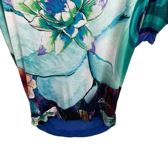 Desigual | White Blue Floral Mixed Media Short Sleeve Top - Picture 3 of 11